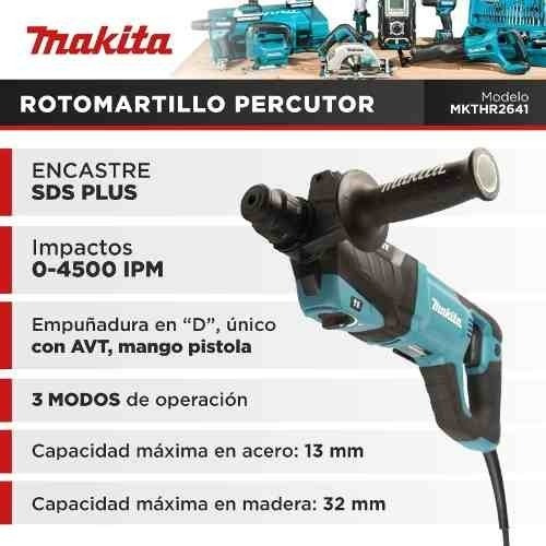 Imagen 5 de 5 de Rotomartillo electroneumático Makita HR2641 azul con 800W de potencia 220V