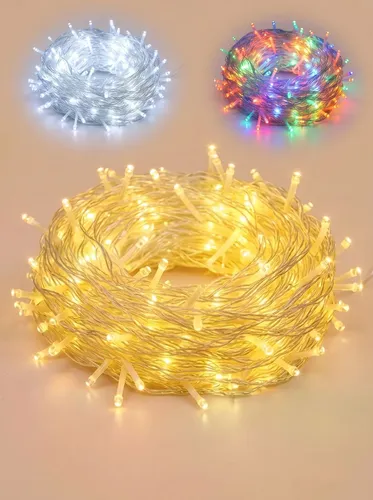 Pisca Natal Cordão 100 Leds 10m 8 Funções Três Cores 110/220 - R$ 17,95