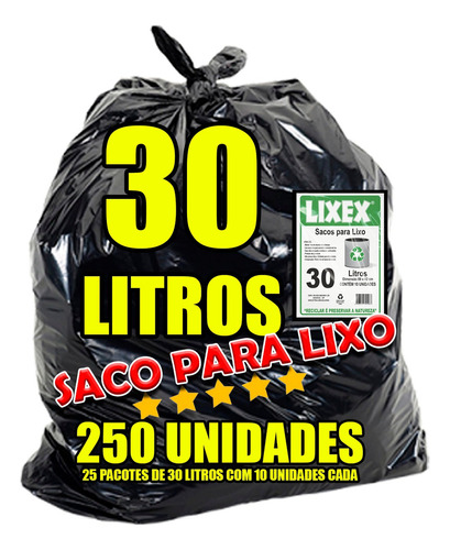 Lixex saco de lixo 30 litros 250 unidades 