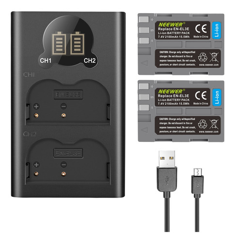 Neewer En-el3e 2x Batería Y Cargador Para Nikon D90 D80 D70