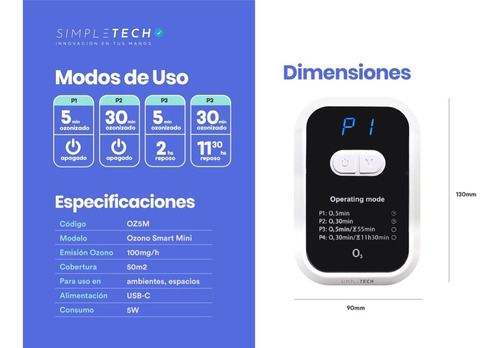 Imagen 7 de 10 de Ozonizador Purificador Sanitizante Portatil Recargable Usb