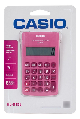 Calculadora Casio Portatil Rosa Hl-815 Pk Pantalla Amplia 