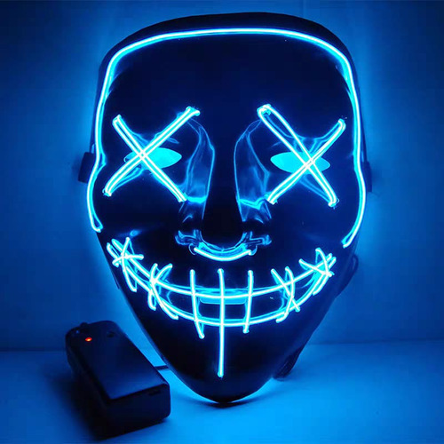 Mascara Terro Led Neon Assustadora Festa Balada Cosplay Face Cor Azul