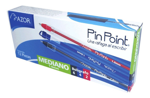 12 Bolígrafos Pluma Pin Point Medio Punta Aguja 1.0mm Azor