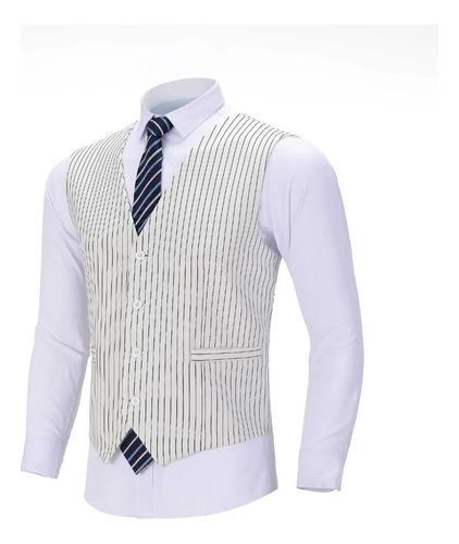 Chaleco A Rayas Para Hombre, Traje Blanco, Chaleco Formal De