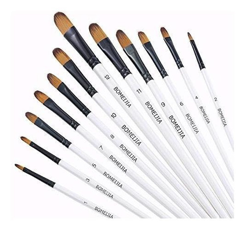 Filbert Paint Brushes Set, 12 Pcs Artista Pincel Para Óleo