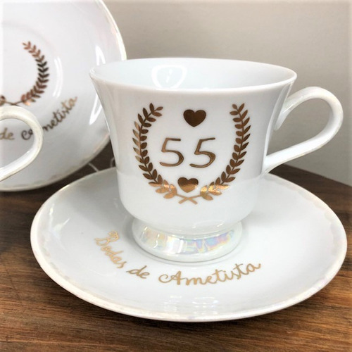 Imagem 2 de 2 de Jogo Para Chá Casal Bodas De Ametista 55 Anos De Casamento