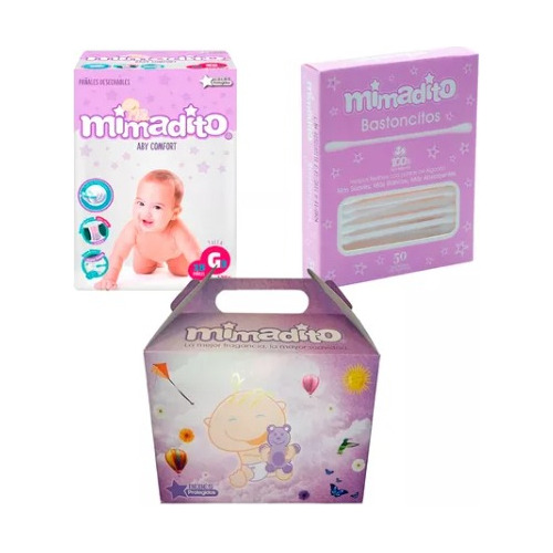 Kit Mimadito Pañales G + Hisopos + Cajita Feliz Con Peluche 