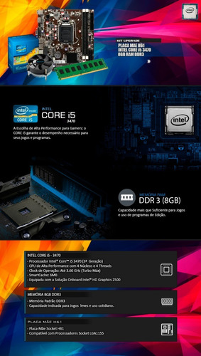 Kit Processador I5 - 3470 + Placa Mãe H61 + 8gb Ddr3 + Nfe