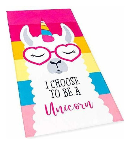 Softerry - Llama Unicorn Beach Towel Pink Rainbow 28 X 51 I