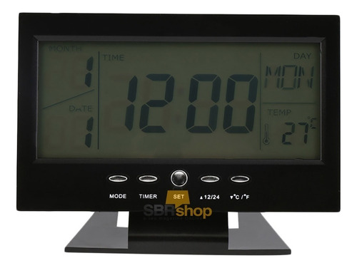 Reloj digital, mesa, iluminación nocturna a través de sensor, color: negro