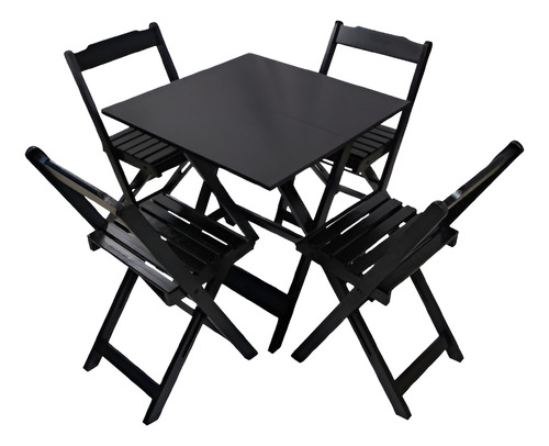 Mesa De Jantar 70x70 Com 4 Cadeiras Dobráveis Madeira