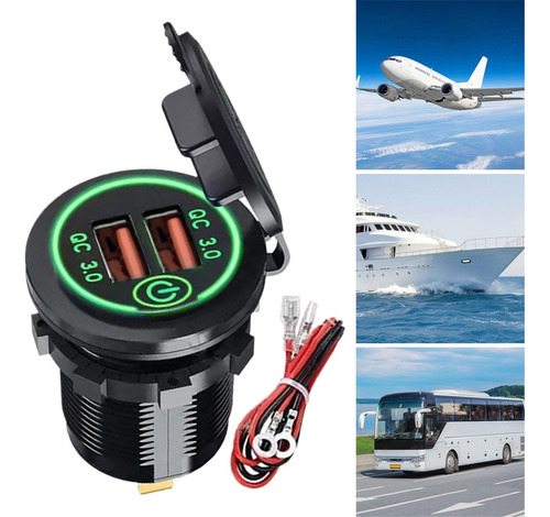 2 Tomada De Carregador De Carro Usb Duplo 12-24 V Luz Verde