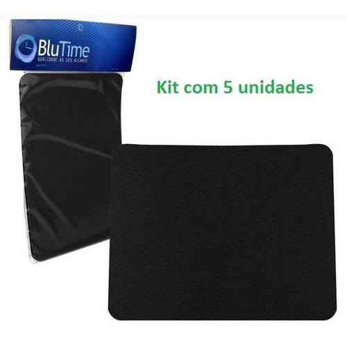 Kit 5 X Mouse Pad Preto Emborrachado P/ Jogos Pc E Note 