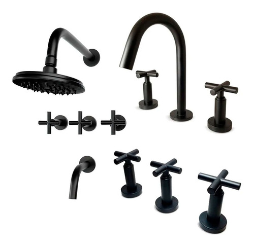 Combo Griferia Lavatorio Bidet Ducha Lamy Black Aqualaf Negr