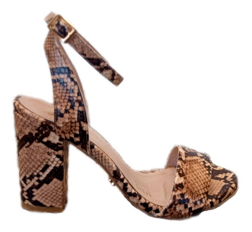 Imagen 2 de 10 de Zapatos Sandalia Café Tacón Grueso Mujer