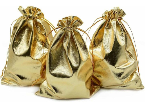 Bolsa De Organza Con Cordón, Mxvto-002, 2 Pzas, Tela Terciop Color Dorado