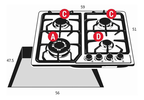 Combo Parrilla A Gas 4q Ai Y Campana 60 Cm Ai Disa Home