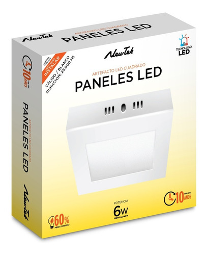 Plafón Panel Led 6w Aplicar Cuadrado Luz Frio Cal Ext A 220v