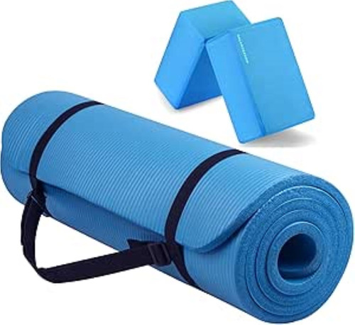 Yoga Mat Nbr 10 Mm Colchoneta Yoga + 2 Ladrillos Azul