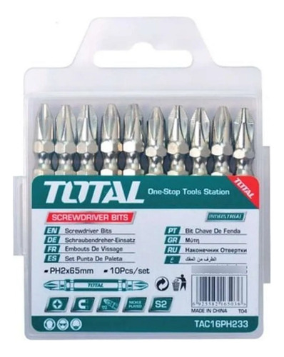 Kit Juego Puntas Phillips Ph2 Doble 10 Pcs Total Tac16ph233