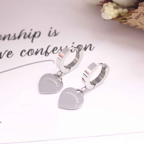 Aretes Arracadas Plata Corazón Acero Inoxidable Mod.287