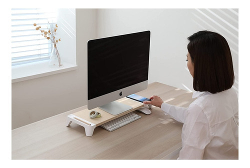 Soporte Monitor Pout Madera Con Cargador Inalámbrico