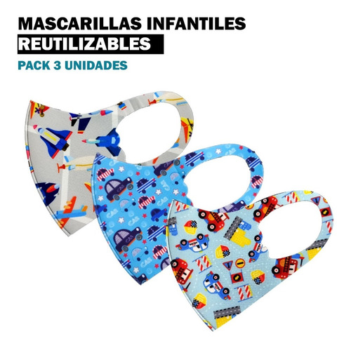 Pack 3 Mascarillas / Infantiles / Reutilizables / Lavables. 