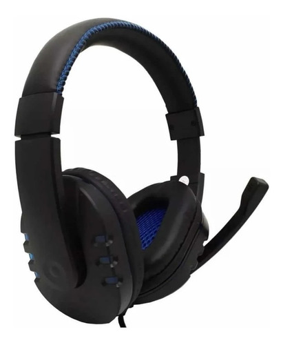 Fone de ouvido over-ear gamer Feir FR-215 preto e azul com luz LED