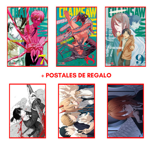 Combo Chainsaw Man 7 A 9 + 3 Postales - Manga - Ivrea