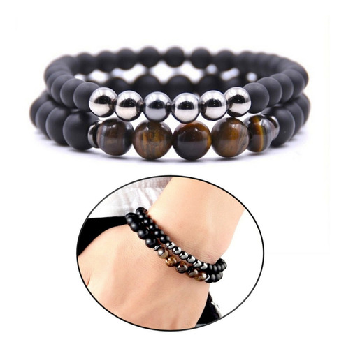 Pulseira Masculina Pedras Onix Olho De Tigre Moda Bolinhas