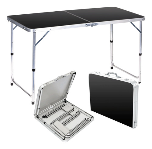 Mesa Plegable Tipo Portafolio 120cm Jardín Portátil Negra Negro