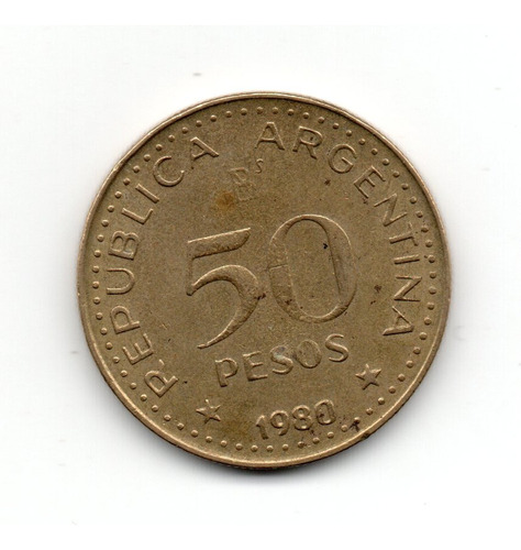 Moneda Argentina 50 Pesos Ley 1980 Canto De Bronce Cj#314.1