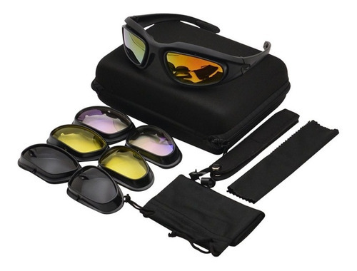 Óculos Daisy C5 4 lentes - Tático Esportivo Militar Ciclismo caminhada com Lente Polarizada Preta