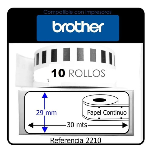 10 Rollos Etiquetas Brother 29mx 30 Mtrs  Brother Ql700