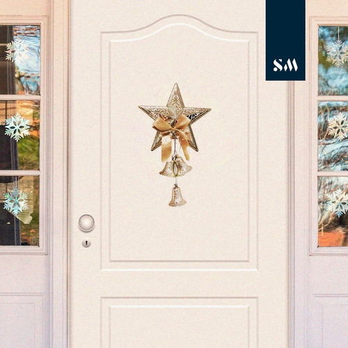Imagen 4 de 8 de Adorno Navideño Estrella Para Puerta Con Campanas Y Moño
