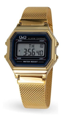 Reloj Q&q Digital Unisex M173j027y Malla Dorada Febo