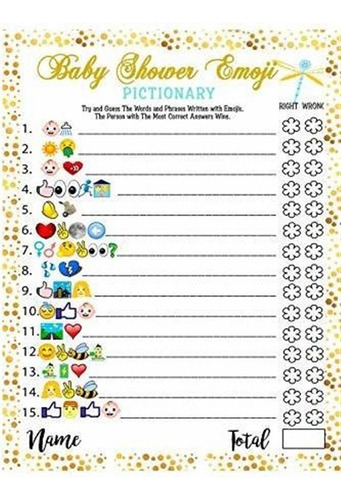 Juegos De Baby Shower - 40 Tarjetas Emoji Pictionary, Juego