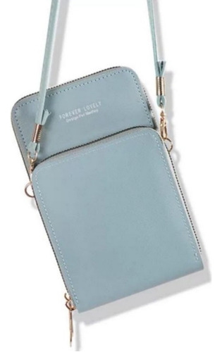 Bolsa Feminina Transversal Porta Celular Modelo Carteira Top Cor Azul-claro Desenho Do Tecido Soft
