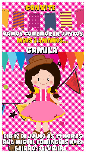 Imagem 4 de 5 de Convite De Aniversário Virtual Animado Festa Junina Menina
