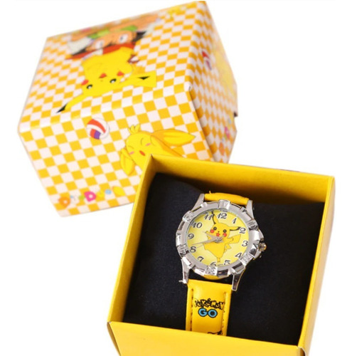 Reloj de pulsera Pikachu Pokemon Go para niños y niñas, correa de color amarillo