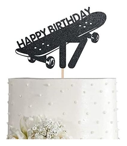 Skateboard 17 Cake Topper, Boy Girl Sport Happy 17th Q7t94