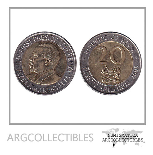 Kenia Moneda 20 Shillings 2005 Bimetalica Km-36.1 Au