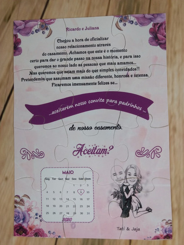 Convite Quebra Cabeças Demoiselle / Dama/ Pajem- 10 Unidades