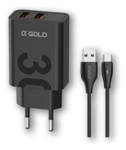 Carregador Rápido Para Smartphone Tipo-c  A'gold Cor Preto