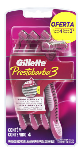 Aparelho Gillette Presto3 Feminino Leve 4 Pague 3