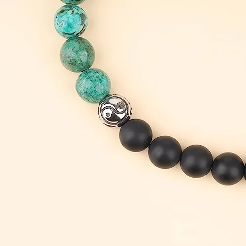 Pulsera Yin Yang De Ónix Mate Con Turquesa Africana Trenzada