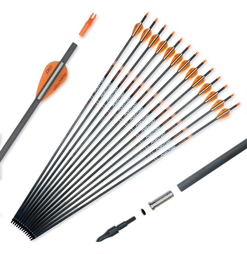 Flechas Caza Carbono C/puntas Extraíbles P/arco 12u