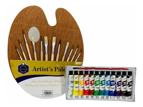 Kit De Paleta Oleo Pintor Pinceles 12 Acrilicos