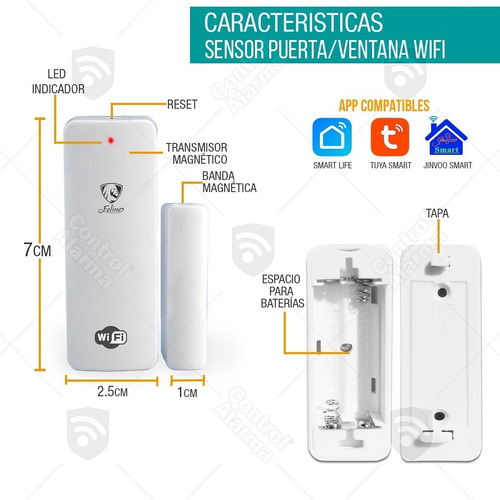 Imagen 9 de 9 de Alarma Wifi Alexa Google Seguridad Magnetico Puerta Ventana